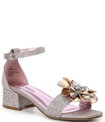 Steve Madden Girls' J-Lessa Glitter Fabric Jewel Embellished Flower Dress Sandals (Youth)