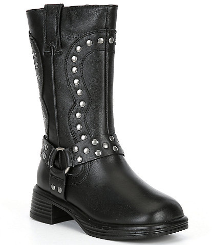 Steve Madden Girls' J-Valent Leather Studded Moto Boots (Youth)