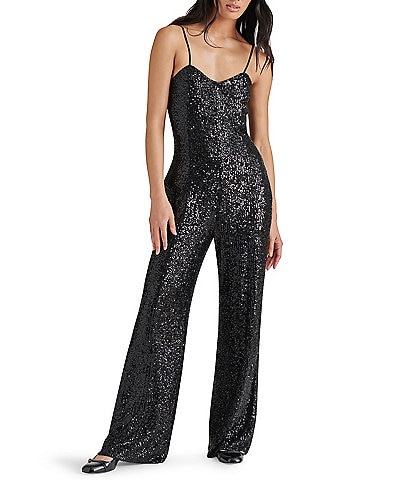 Steve Madden Glitterine Sequin Sweetheart Neck Sleeveless Straight Leg Jumpsuit