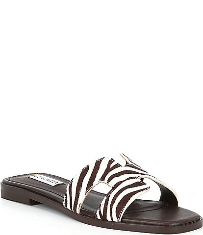 Steve Madden Hadyn-L Zebra Print Haircalf Flat Sandals
