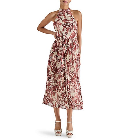Steve Madden Halter Neck Pleated Rosemary A-Line Midi Dress