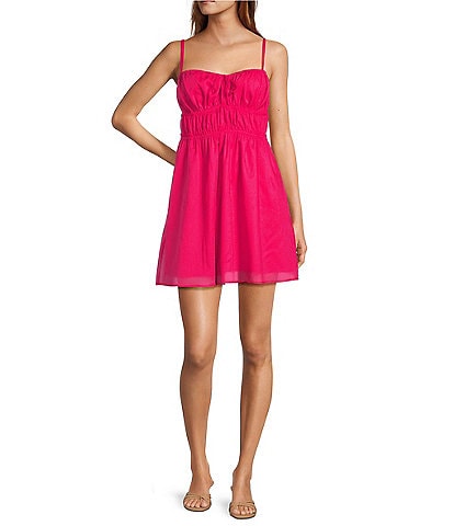 Steve Madden Heather Square Neck Smocked Sleeveless Mini Babydoll Dress