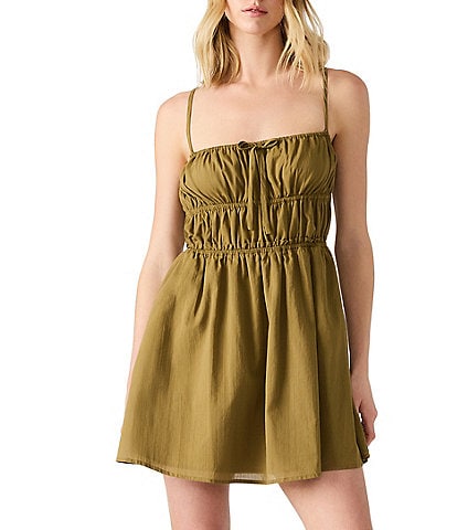 Steve Madden Heather Square Neck Smocked Sleeveless Mini Dress