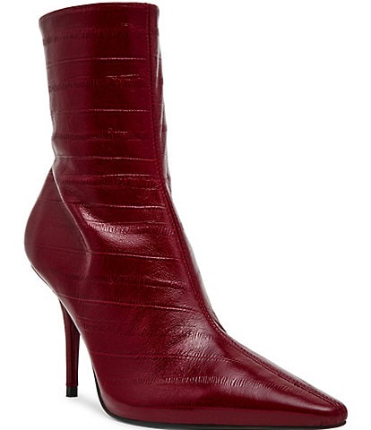 Steve Madden Heleena Leather Eel Embossed Stiletto Pointed Toe Ankle Booties