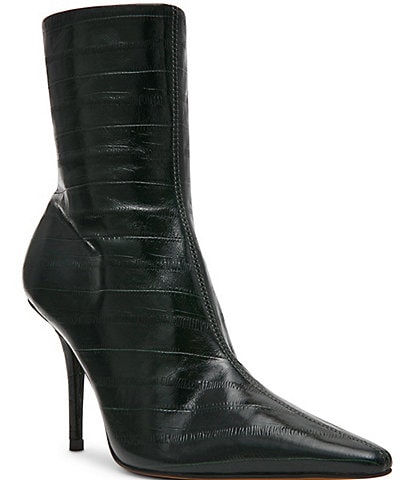 Steve Madden Heleena Leather Eel Embossed Stiletto Pointed Toe Ankle Booties