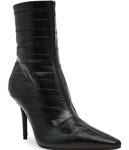 Steve Madden Heleena Leather Eel Embossed Stiletto Pointed Toe Ankle Booties