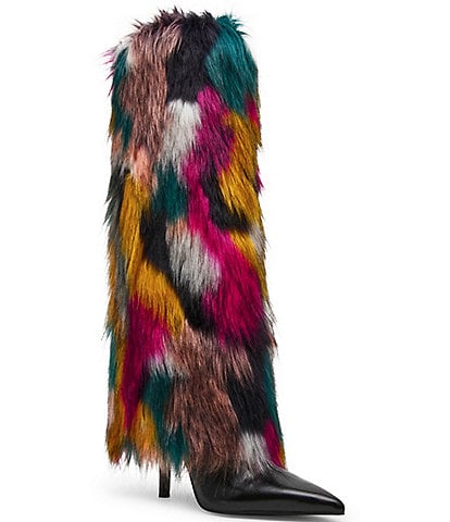 Steve Madden Icon Multicolor Faux Fur Fold Over Knee High Boots