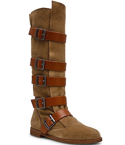 Steve Madden Indio Suede Multi Strap Buckle Hardware Tall Boots