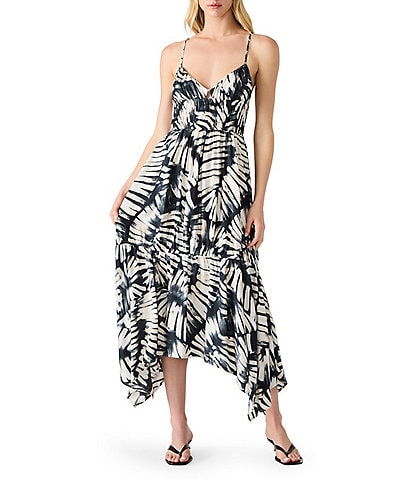 Steve Madden Jackie Printed Sweetheart Sleeveless Tie Strap Midi Dress
