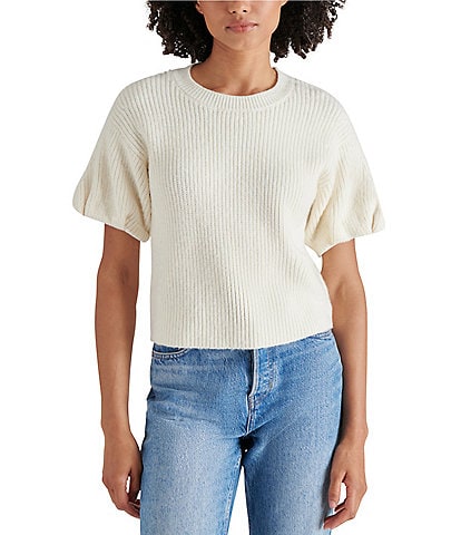 Steve Madden Jadey Crew Neck Short Bubble Sleeve Sweater Top