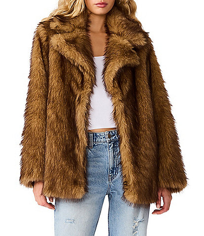 Steve Madden Kindra Oversized Collar Long Sleeve Faux Fur Coat