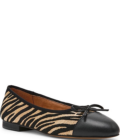 Steve Madden Kit Raffia Zebra Print Cap Toe Ballet Flats