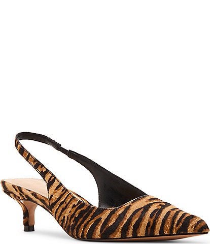 Steve Madden Kittie-Z Zebra Print Haircalf Kitten Heel Slingback Dress Pumps