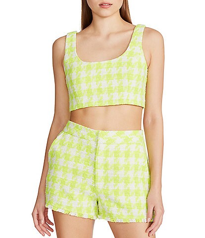 Steve Madden Layla Houndstooth Tweed Scoop Neck Sleeveless Cropped Top