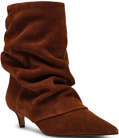 Steve Madden Lennox Suede Slouch Cuff Pointed Toe Mid Calf Boots