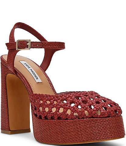 Steve Madden Lexie Raffia Block Heel Platform Dress Pumps