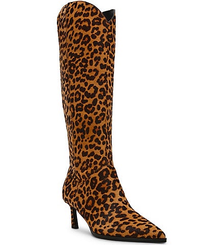 Steve Madden Leyna-L Leopard Haircalf Kitten Heel Western Inspired Boots