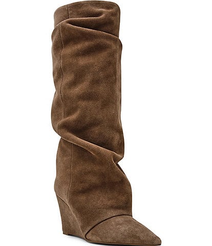 Steve Madden Liberty Suede Cuffed Wedge Tall Boots