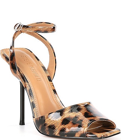 Steve Madden Lilac Patent Leopard Square Toe Ankle Strap Dress Sandals