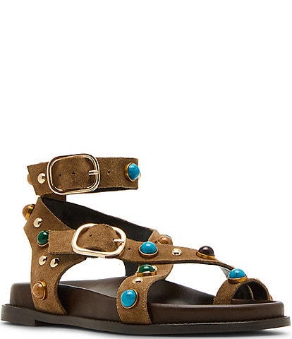 Steve Madden Linear Suede Studded Strappy Toe Loop Sandals