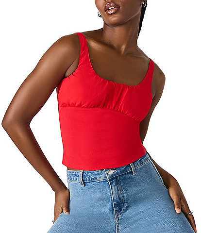 Steve Madden Luana Mixed Media Scoop Neck Ruched Tank Top