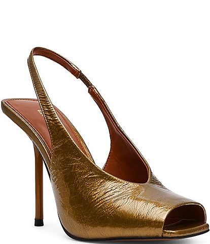Steve Madden Lucian Crinkle Leather Peep Toe Slingback Pumps