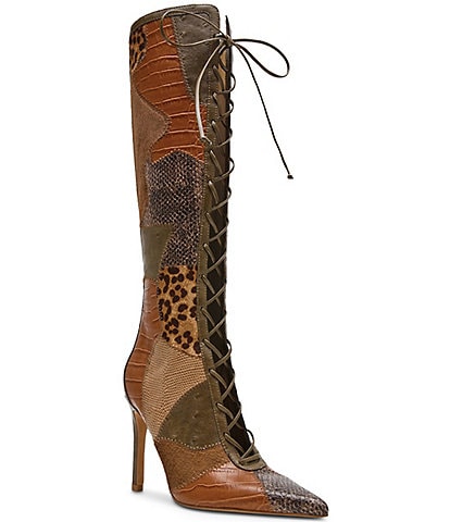 Steve Madden Marelyn Patchwork Pointed Toe Lace Up Tall Boots