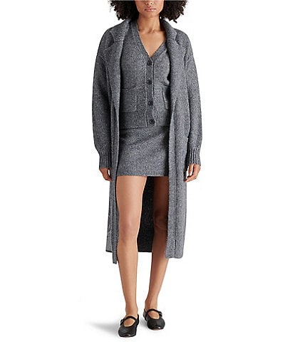 Steve Madden Marl Knit Notch Collar Neck Long Sleeve Open Front Cardigan