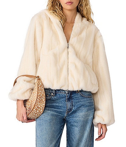 Steve Madden Mavis Faux Fur Hooded Long Sleeve Bubble Jacket