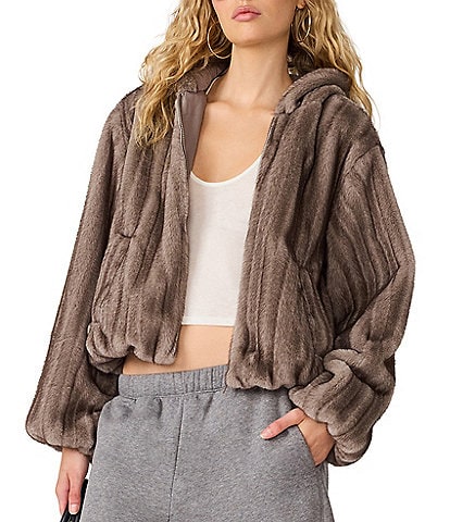 Steve Madden Mavis Faux Fur Hooded Long Sleeve Bubble Jacket