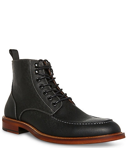 Steve Madden Men's Holger Lace-Up Moc-Toe Leather Boots