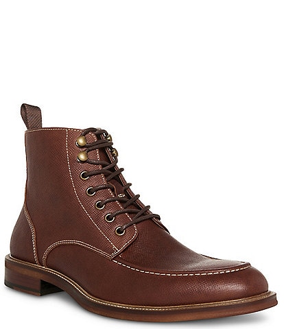 Steve Madden Men's Holger Lace-Up Moc-Toe Leather Boots