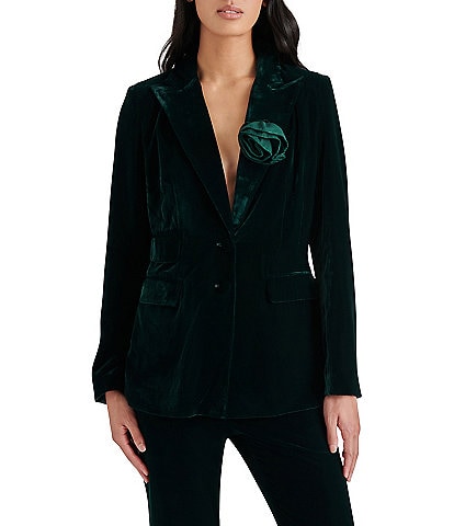 Steve Madden Merene Velvet Notch Lapel Long Sleeve Rosette Blazer