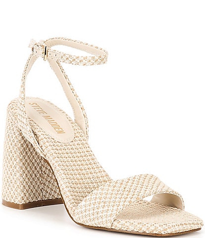 Steve Madden Messa Raffia Ankle Strap Block Heel Dress Sandals
