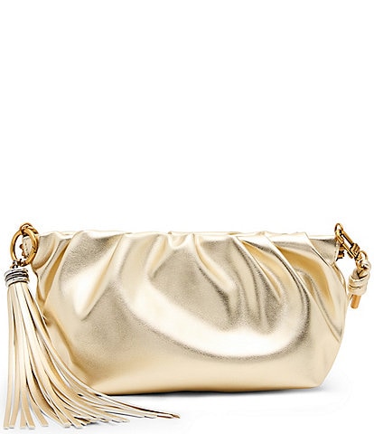 Steve Madden Metallic Ruched Tassle Clutch