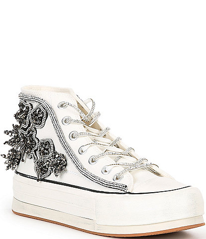 Steve Madden Mistic Rhinestone Flower High Top Platform Sneakers