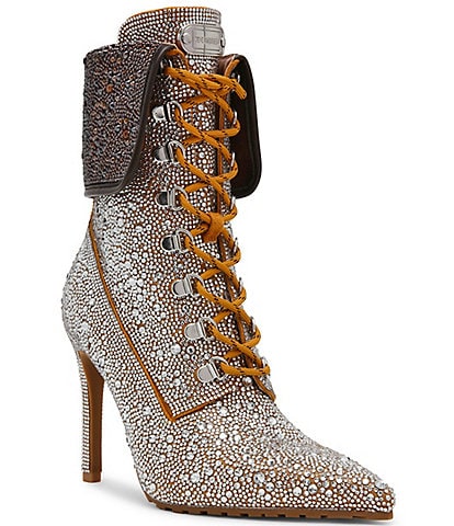 Steve Madden Morals Rhinestone Lace Up Stiletto Ankle Booties