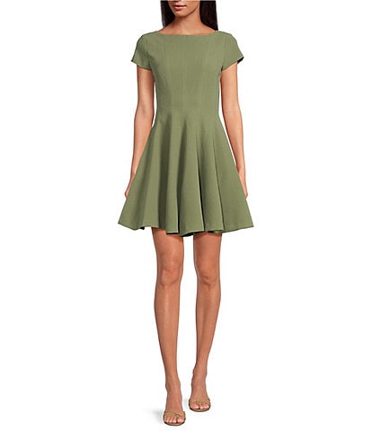 Steve Madden Nilli Solid Woven Scoop Neck Short Sleeve Fit & Flare Dress