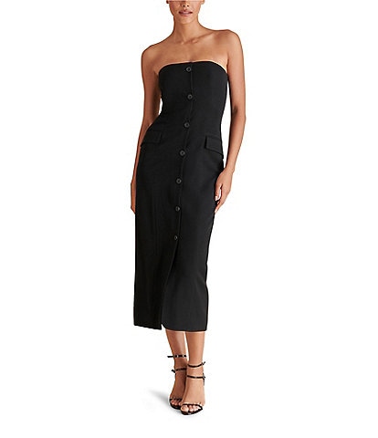 Steve Madden Nyx Strapless Neck Sleeveless Button Front Suiting Maxi Dress