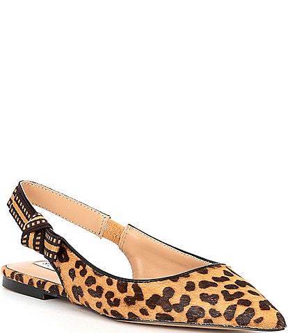 Steve Madden Olsen-A Leopard Print Calf Hair Pointed Toe Slingback Flats