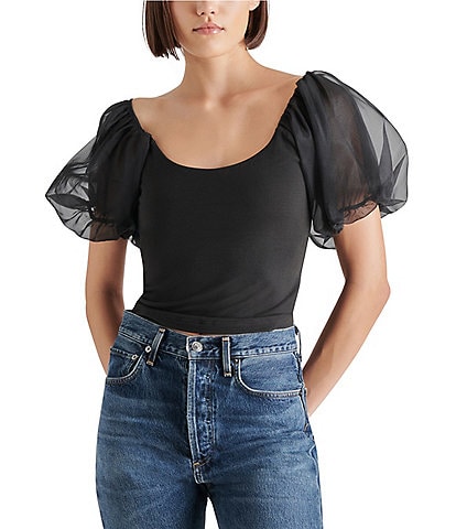 Steve Madden Pamelia Scoop Neck Short Puff Sleeve Top