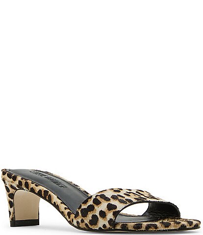 Steve Madden Patsy-L Leopard Print Haircalf Kitten Heel Dress Slide Sandals