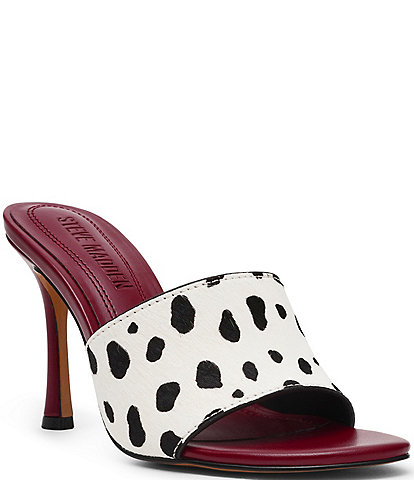Steve Madden Paula-A Dalmation Print Haircalf Stiletto Dress Slide Sandals