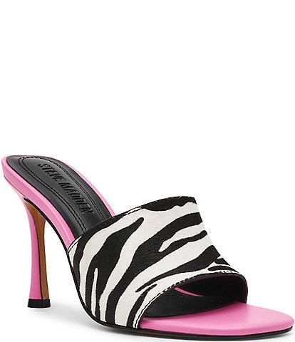 Steve Madden Paula-A Zebra Print Haircalf Stiletto Dress Slide Sandals