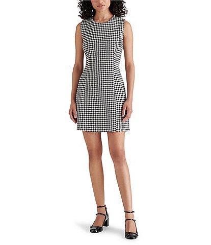 Steve Madden Perri Tweed Houndstooth Crew Neck Sleeveless Mini Dress