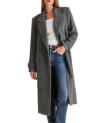 Steve Madden Prince Pinstripe Notch Collar Neck Long Sleeve Open Front Coat