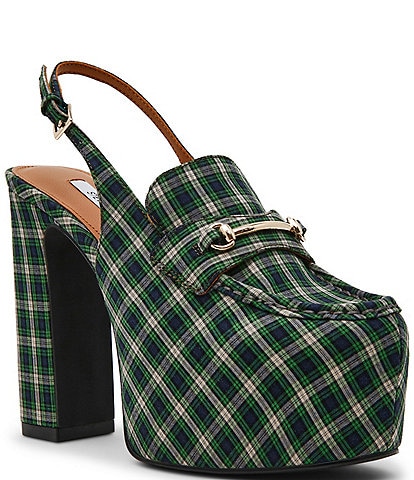 Steve Madden Quinn Plaid Print Slingback Platform Pumps