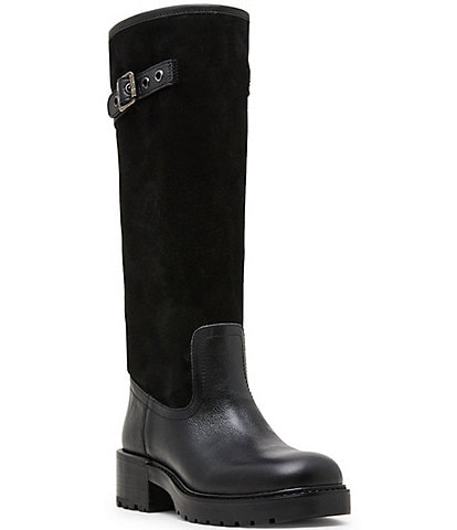 Steve Madden Ramble Leather and Suede Square Toe Riding Boots
