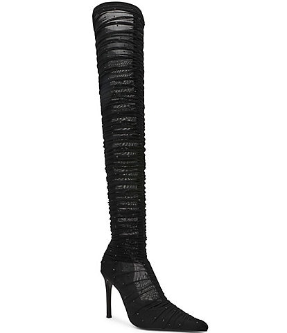 Steve Madden Rashida Mesh Rhinestone Pointed Toe Over the Knee Boots