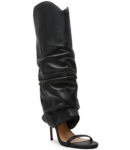 Steve Madden Ravine Leather Cuffed Stiletto Knee High Open Toe Boots
